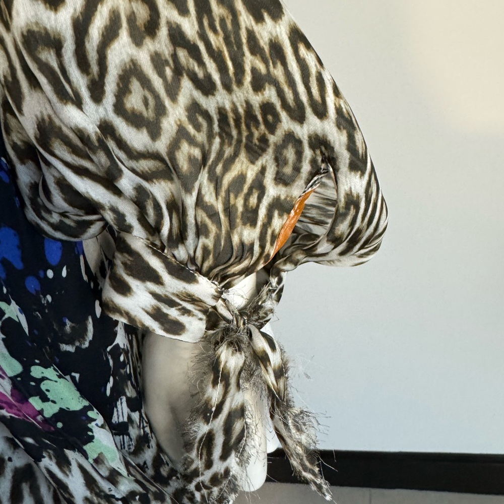 Just Cavalli Floral Leopard Print Sheer Blouse in Multicolor - Picture 3 of 10